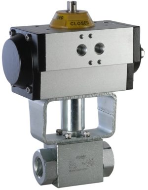 Шаровый кран, 2-ходовой, углерод. сталь, Dn8-50, Pn350-400 BSP/NPT/приварка встык/приварка внахлест с пневмоприводом