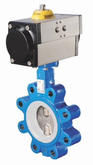 Дисковый затвор LUG с уплотнением PTFE с пневмоприводом