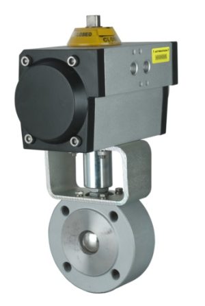 Шаровый кран, 2-ходовой,фланцевый, тип WAFER, углерод. сталь, Dn15-150, Pn16-40 с пневмоприводом